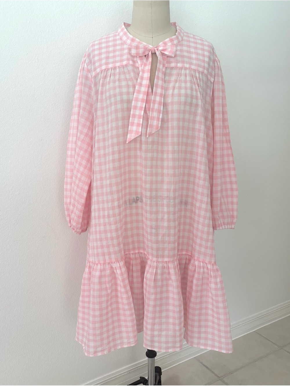J.Crew Gingham Tie-Neck Ruffle Tiered Mini Dress NWT Pink & White XXL